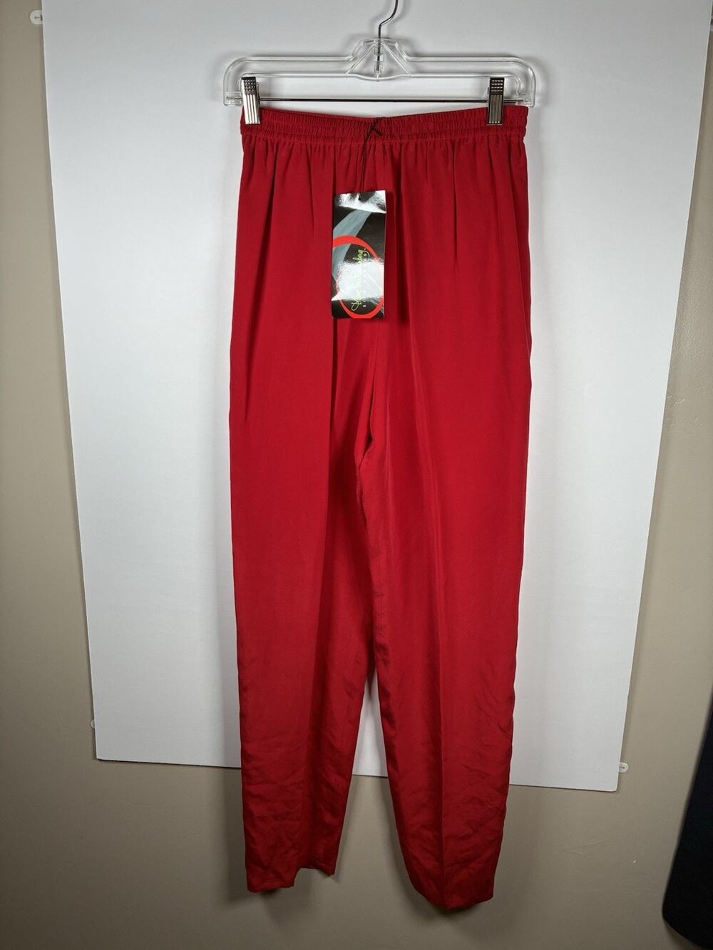 Diane Von Furstenberg Silk Assets S 100% Silk Red Pants NWT Pockets Vtg 90s